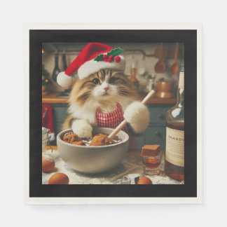 Guardanapo De Papel Gato fofo assando pudim de Natal alcoólico