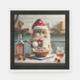 Guardanapo De Papel Gato fofo assando pudim de Natal alcoólico