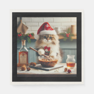 Guardanapo De Papel Gato fofo assando pudim de Natal alcoólico