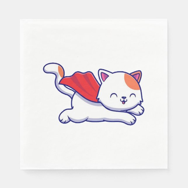 Guardanapo De Papel Gato fofo super herói voando (Frente)