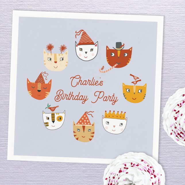 Guardanapo De Papel Gato Gato Gato Gato-Gato Personalizado Aniversário (Cute kitty cat themed personalized birthday party paper napkins)