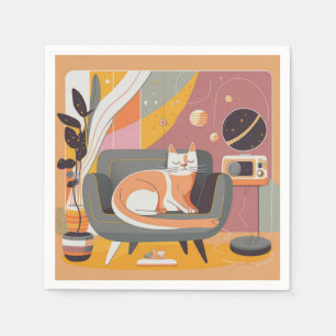 Guardanapo De Papel Gato Ilustrado Retroativo no Coquetel Mais Solto N