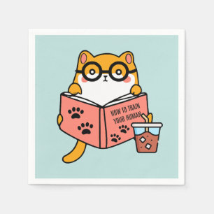 Guardanapo De Papel Gato Kawaii bonito lendo um livro