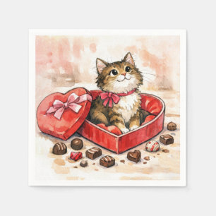 Guardanapo De Papel Gato Listrado em uma Caixa de Doces em Coração de
