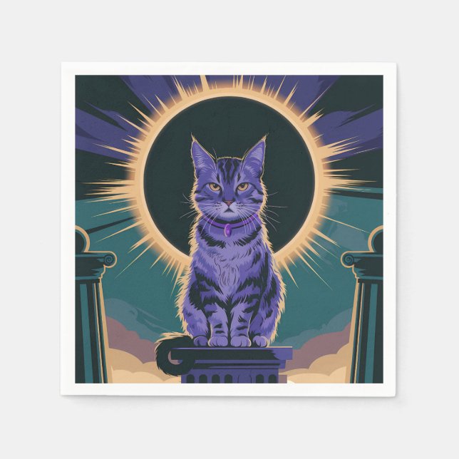 Guardanapo De Papel gato majestoso sentado sob um eclipse solar, (Frente)