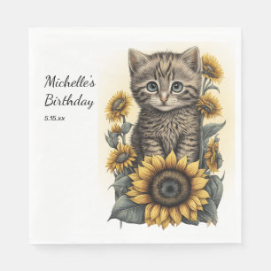 Guardanapo De Papel Gato Malhado Cinza Gatinho Girassóis Aniversário