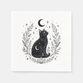 Guardanapo De Papel Gato místico bajo la luna