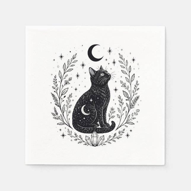 Guardanapo De Papel Gato místico bajo la luna (Frente)