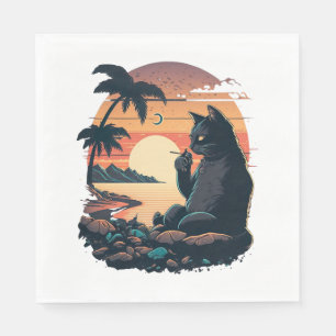 Guardanapo De Papel Gato na praia com o cigarro