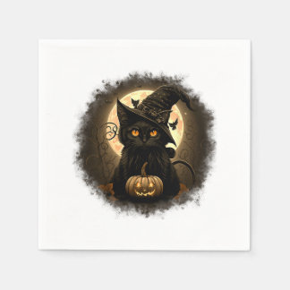 Guardanapo De Papel Gato Negro Bruxinho Abóbora Lua Estranho