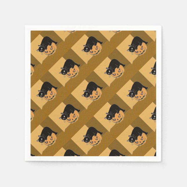Guardanapo De Papel Gato Negro em Pumpkin (Frente)