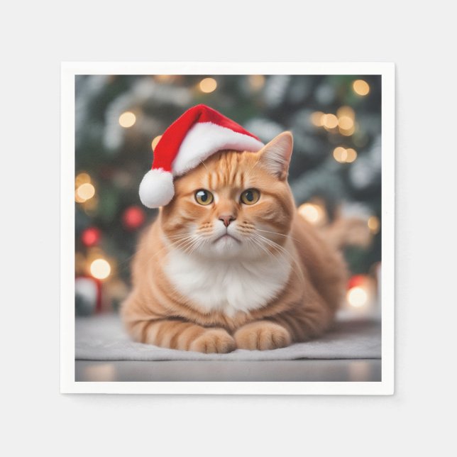 Guardanapo De Papel Gato Persa Britânico Ruivo de Natal (Frente)