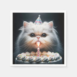 Guardanapo De Papel Gato Persa com Bolo de Aniversário