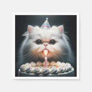 Guardanapo De Papel Gato Persa com Bolo de Aniversário