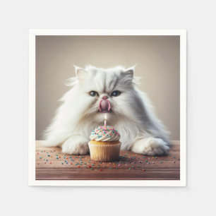 Guardanapo De Papel Gato Persa Licenciando um Cupcake de aniversário