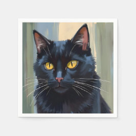 Guardanapo De Papel Gato Preto | Aquarela de Gatinho Bonito