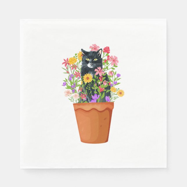 Guardanapo De Papel gato preto com flor (Frente)
