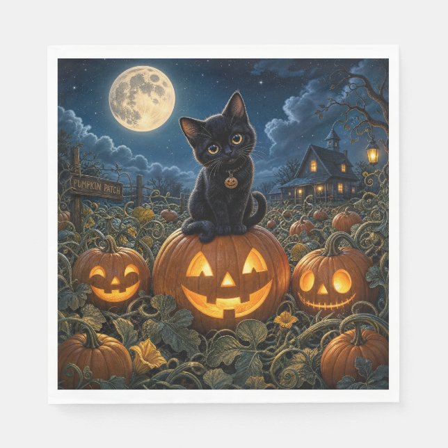 Guardanapo De Papel Gato Preto de Halloween (Frente)