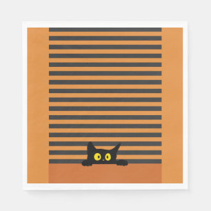 GUARDANAPO DE PAPEL GATO PRETO DE HALLOWEEN LARANJA E PRETO