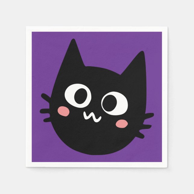 Guardanapo De Papel Gato Preto Engraçado Roxo (Frente)