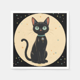 Guardanapo De Papel Gato Preto Futurista Atômico Lua