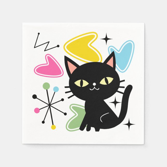 Guardanapo De Papel gato preto meio século (Frente)