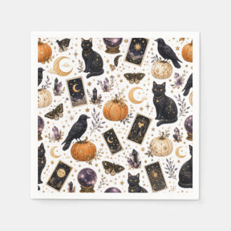 Guardanapo De Papel Gato Preto Místico Halloween Tarot Celestial 