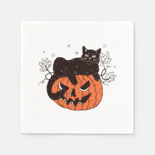Guardanapo De Papel Gato Preto Na Cara De Abóbora No Halloween O Figur