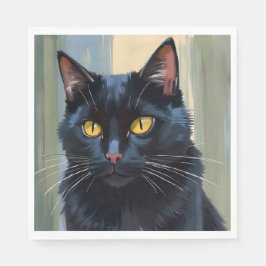 Guardanapo De Papel Gato Preto | Pintura em Aquarela de Gatinho Bonito