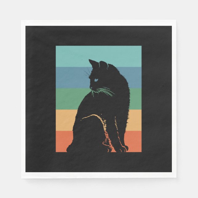 Guardanapo De Papel Gato Preto Vintage Retro (Frente)