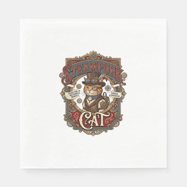 Guardanapo De Papel Gato Steampunk Vintage Steampunk Gato (Frente)