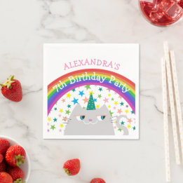 Guardanapo De Papel Gato Unicórnio Arco-íris Aniversário Infantil