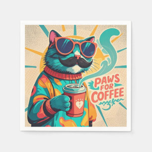 Guardanapo De Papel Gato vestindo óculos de sol enormes, segurando caf