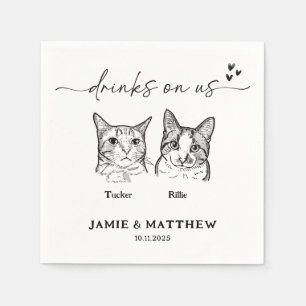 Guardanapo De Papel Gatos Bonitos Bebidas de Sketch em Casamento de Co