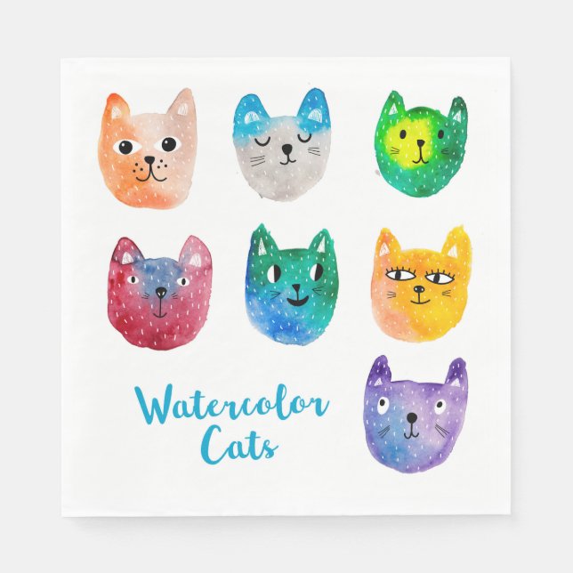 Guardanapo De Papel Gatos com aquarelas e amigos (Frente)