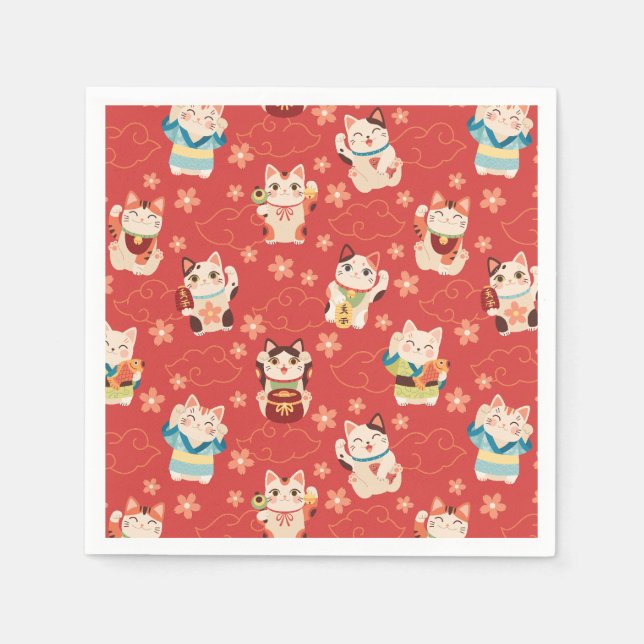 Guardanapo De Papel Gatos da Sorte Maneki Neko Personalizados  (Frente)