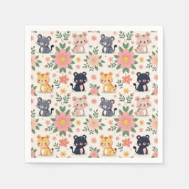 Guardanapo De Papel Gatos de desenho animado fofo da selva e flores