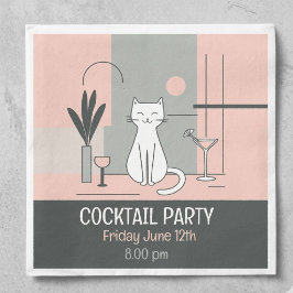 Guardanapo De Papel Gatos de festa de cocktail estilo retrô gato simpl