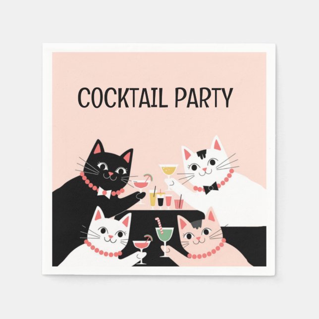 Guardanapo De Papel Gatos de festa de cocktail retrô sofisticados (Frente)