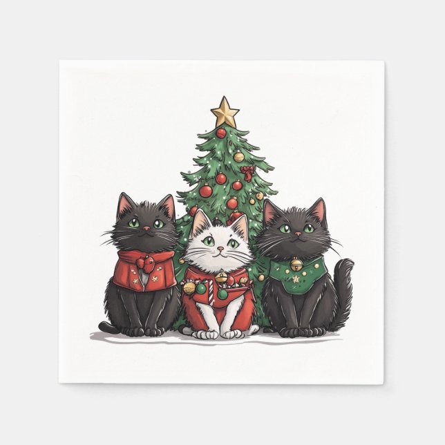 Guardanapo De Papel Gatos de Natal Adoráveis (Frente)
