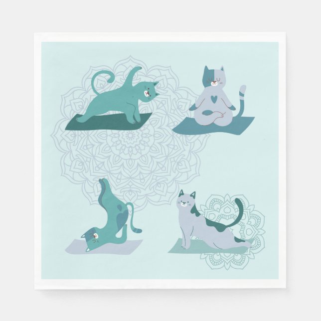 Guardanapo De Papel Gatos de Yoga Verdes (Frente)