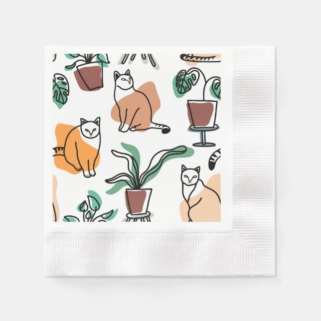 Guardanapo De Papel Gatos e flores para desenho de linhagens (Frente)