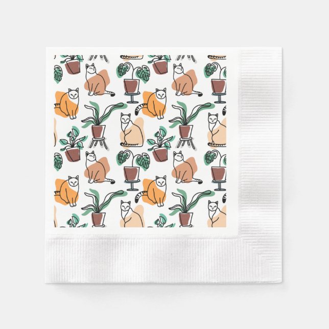 Guardanapo De Papel Gatos e flores para desenho de linhagens (Frente)