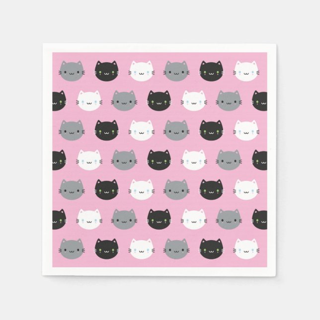 Guardanapo De Papel Gatos e Kawaii (Rosa) (Frente)