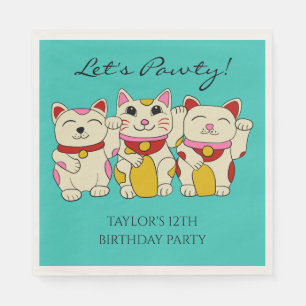 Guardanapo De Papel Gatos Japoneses Maneki Neko de Boa Sorte Aniversár
