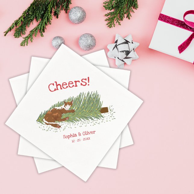 Guardanapo De Papel Gatos laranja engraçados vs Árvore de Natal Feriad (Criador carregado)