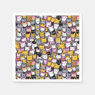 Guardanapo De Papel Gatos rostos de rabisco gatinhos de colagem de imp