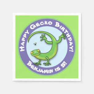 Guardanapo De Papel Gecko verde e bonita subindo em cartoon