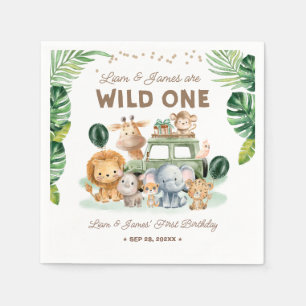 Guardanapo De Papel Gêmeos Wild One Aniversário de 1 ano Animais da Sa