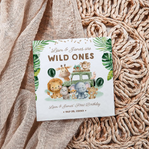 Guardanapo De Papel Gêmeos Wild One Aniversário de 1 ano Animais da Sa